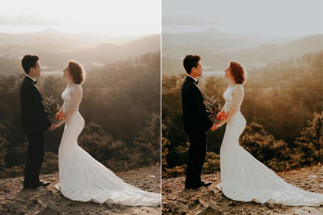 After professional wedding photo retouching